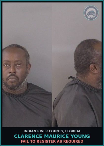 CCW arrest card for Clarence Maurice Young in Indian River County: FAIL TO REGISTER AS REQUIRED