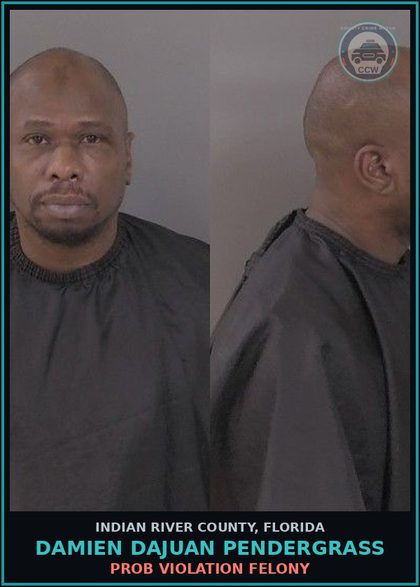 CCW arrest card for Damien Dajuan Pendergrass in Indian River County: PROB VIOLATION FELONY