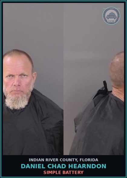 CCW arrest card for Daniel Chad Hearndon in Indian River County: SIMPLE BATTERY