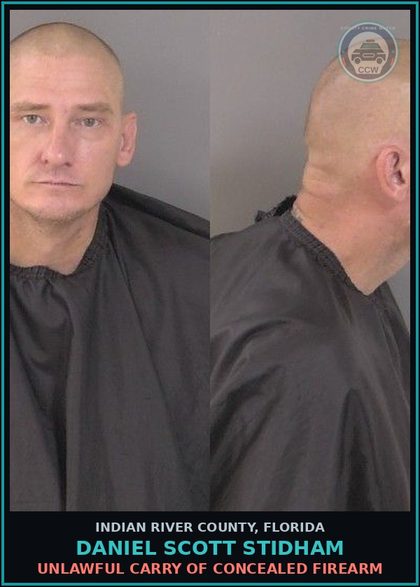 CCW arrest card for Daniel Scott Stidham in Indian River County: Operate Motorcycle W/O Proper License
