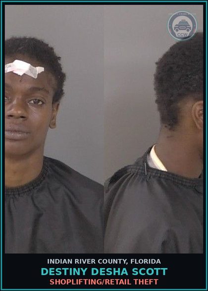 CCW arrest card for Destiny Desha Scott in Indian River County: Shoplifting/Retail Theft