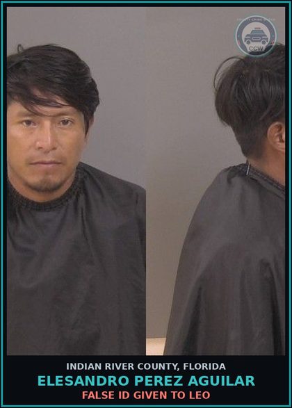CCW arrest card for Elesandro Perez Aguilar in Indian River County: FALSE ID GIVEN TO LEO