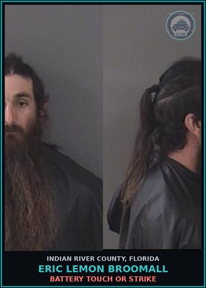 CCW arrest card for Eric Lemon Broomall in Indian River County: BATTERY TOUCH OR STRIKE