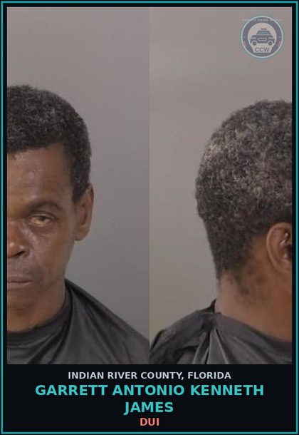 CCW arrest card for Garrett Antonio Kenneth James in Indian River County: DUI