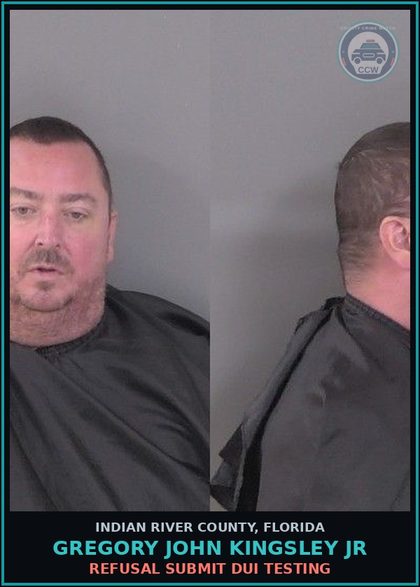 CCW arrest card for Gregory John Kingsley Jr in Indian River County: RESIST OFFICER W/O VIOLENCE