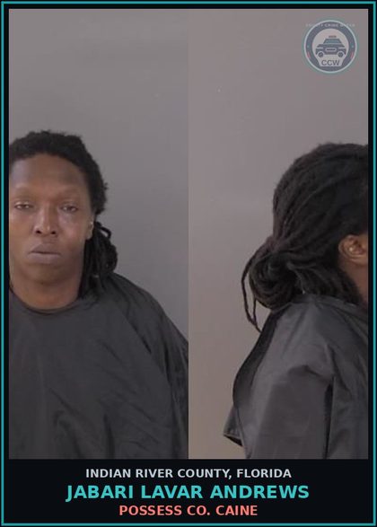 CCW arrest card for Jabari Lavar Andrews in Indian River County: POSSESS COCAINE