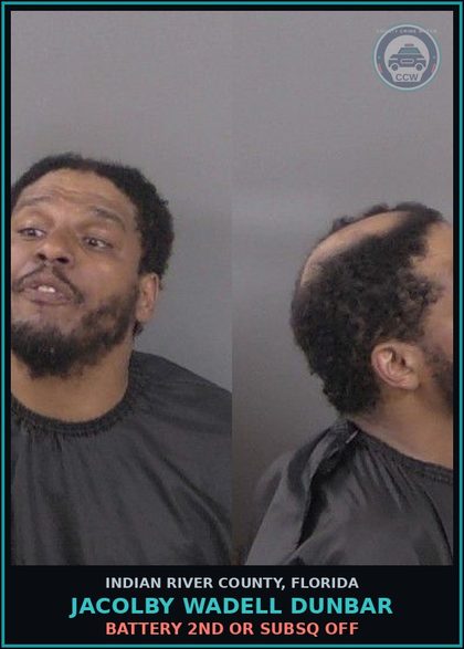 CCW arrest card for Jacolby Wadell Dunbar in Indian River County: BATTERY 2ND OR SUBSQ OFF