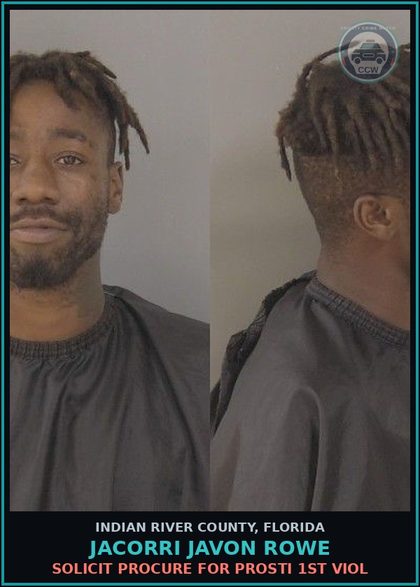 CCW arrest card for Jacorri Javon Rowe in Indian River County: SOLICIT PROCURE FOR Prosti 1ST VIOL