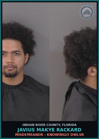 CCW arrest card for Javius Makye Rackard in Indian River County: BY PERSON UNDER 21 YOA 1ST OFF