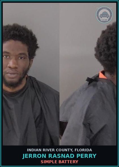 CCW arrest card for Jerron Rasnad Perry in Indian River County: SIMPLE BATTERY