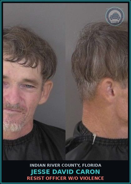 CCW arrest card for Jesse David Caron in Indian River County: RESIST OFFICER W/O VIOLENCE