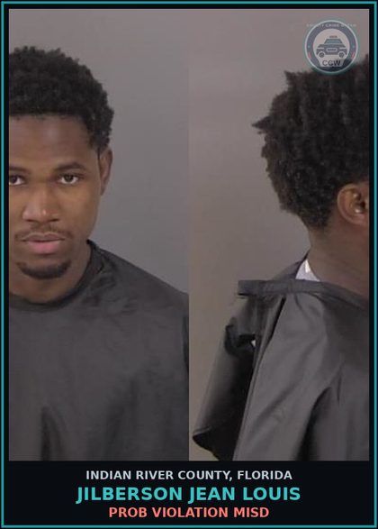 CCW arrest card for Jilberson Jean Louis in Indian River County: PROB VIOLATION MISD