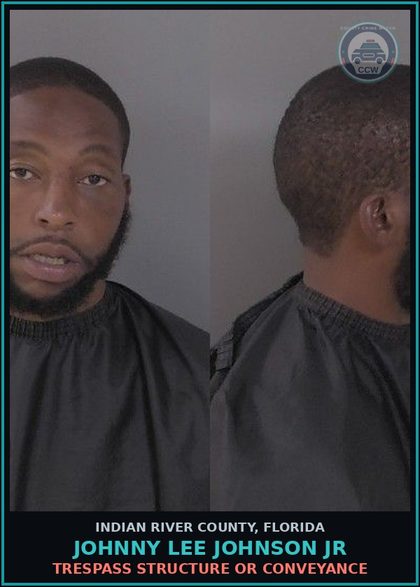 CCW arrest card for Johnny Lee Johnson Jr in Indian River County: Trespass Structure or Conveyance