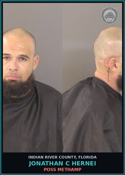 CCW arrest card for Jonathan C Hernei in Indian River County: Poss Methamp