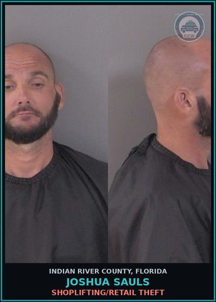 CCW arrest card for Joshua Sauls in Indian River County: Shoplifting/Retail Theft