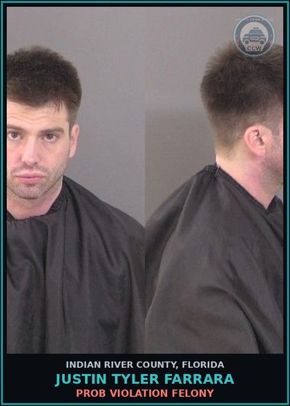 CCW arrest card for Justin Tyler Farrara in Indian River County: POSSESSION OF A contr substance
