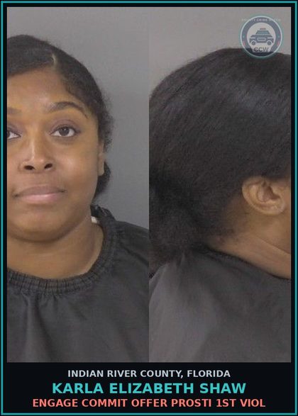 CCW arrest card for Karla Elizabeth Shaw in Indian River County: ENGAGE COMMIT OFFER Prosti 1ST VIOL