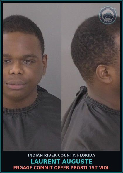 CCW arrest card for Laurent Auguste in Indian River County: ENGAGE COMMIT OFFER Prosti 1ST VIOL