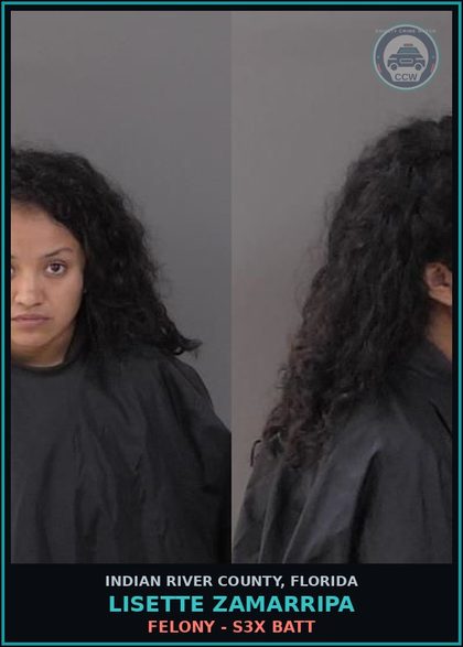 CCW arrest card for Lisette Zamarripa in Indian River County: Felony - s3x BATT
