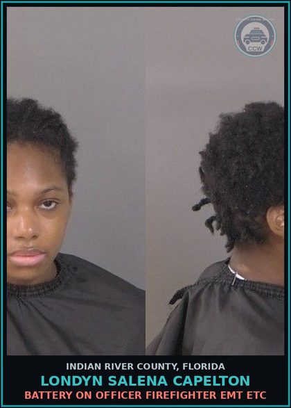 CCW arrest card for Londyn Salena Capelton in Indian River County: BATTERY ON OFFICER FIREFIGHTER EMT ETC