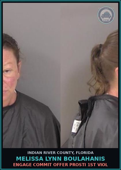 CCW arrest card for Melissa Lynn Boulahanis in Indian River County: ENGAGE COMMIT OFFER Prosti 1ST VIOL