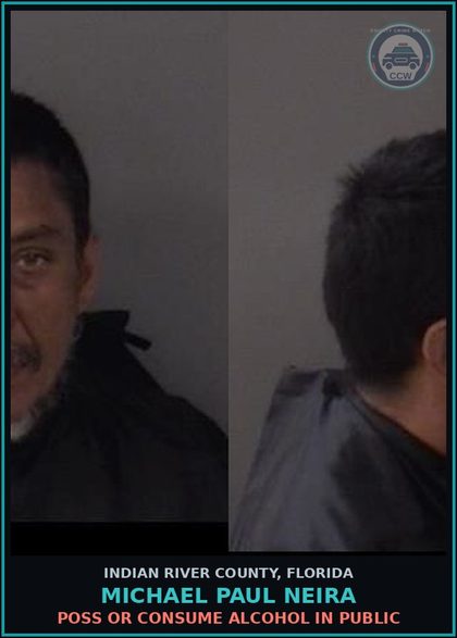 CCW arrest card for Michael Paul Neira in Indian River County: Poss or Consume Alcohol in Public