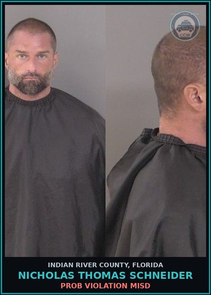 CCW arrest card for Nicholas Thomas Schneider in Indian River County: PROB VIOLATION MISD