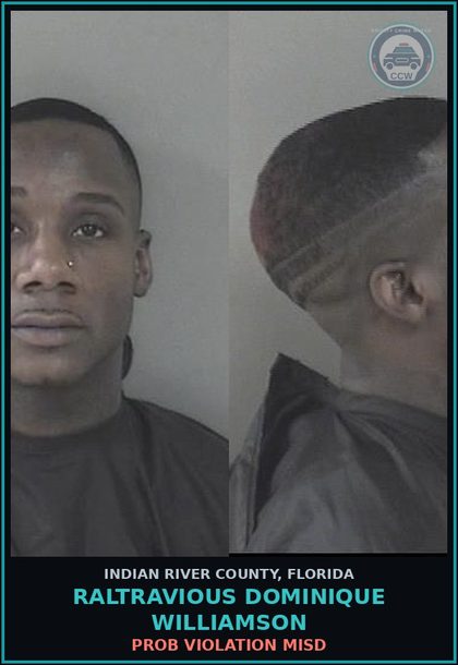 CCW arrest card for Raltravious Dominique Williamson in Indian River County: PROB VIOLATION MISD