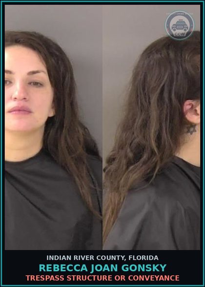 CCW arrest card for Rebecca Joan Gonsky in Indian River County: Trespass Structure or Conveyance