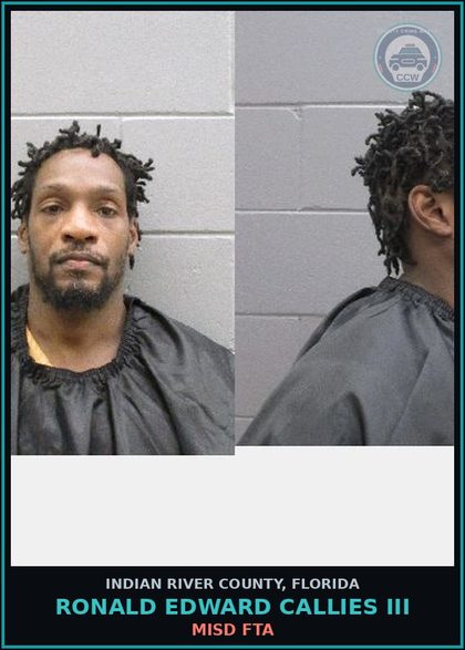 CCW arrest card for Ronald Edward Callies III in Indian River County: MISD FTA
