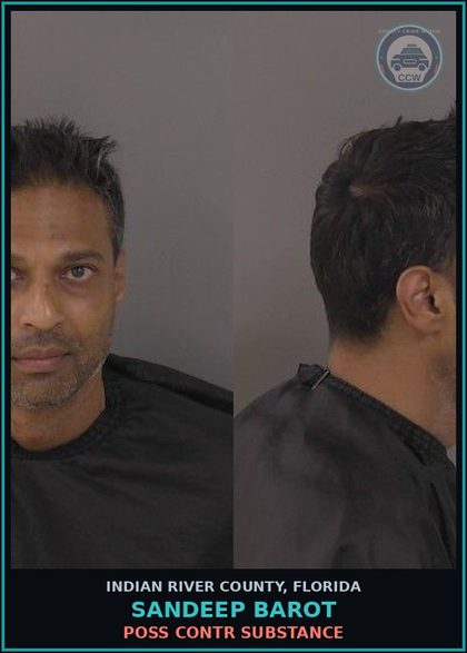 CCW arrest card for SANDEEP BAROT in Indian River County: POSS contr substance