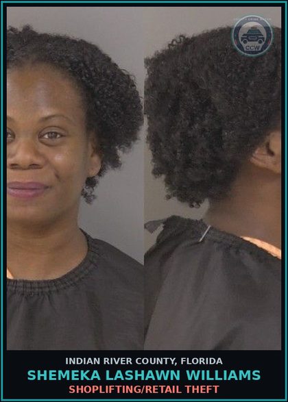 CCW arrest card for Shemeka Lashawn Williams in Indian River County: Shoplifting/Retail Theft
