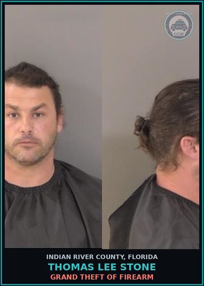 CCW arrest card for Thomas Lee Stone in Indian River County: GRAND THEFT OF FIREARM