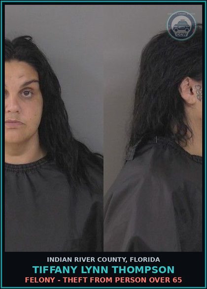 CCW arrest card for Tiffany Lynn Thompson in Indian River County: Felony - Theft From Person Over 65