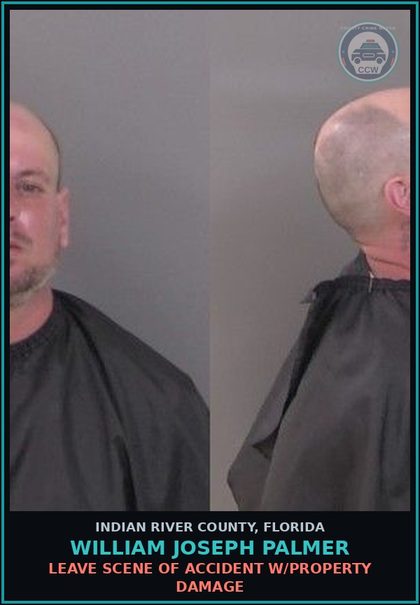CCW arrest card for William Joseph Palmer in Indian River County: Leave Scene of Accident w/Property Damage