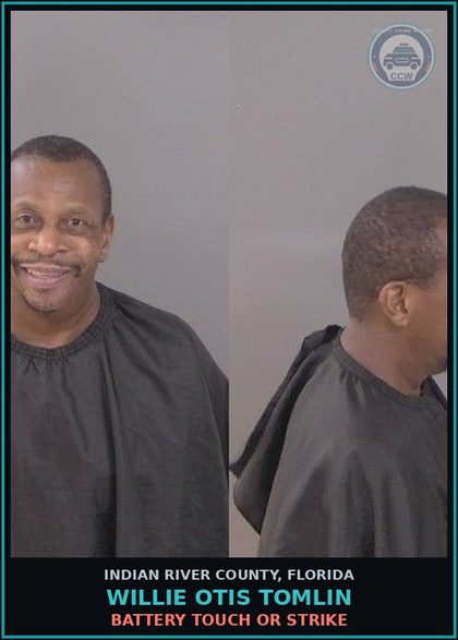 CCW arrest card for Willie Otis Tomlin in Indian River County: BATTERY TOUCH OR STRIKE