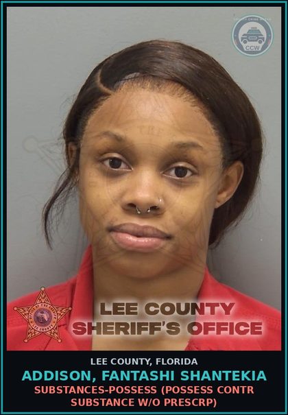 CCW arrest card for ADDISON, FANTASHI SHANTEKIA in Lee County: DRUGS-POSSESS  (POSSESS contr substance W/O PRESCRIPTION)