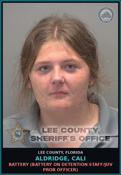 CCW arrest card for ALDRIDGE, CALI in Lee County: BATTERY  (BATTERY ON DETENTION STAFF/JUV PROB OFFICER)
