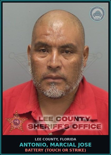 CCW arrest card for ANTONIO, MARCIAL JOSE in Lee County: BATTERY  (TOUCH OR STRIKE)