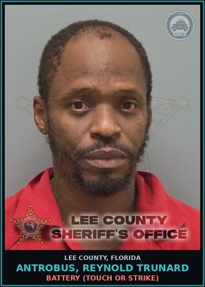 CCW arrest card for ANTROBUS, REYNOLD TRUNARD in Lee County: BATTERY  (TOUCH OR STRIKE)