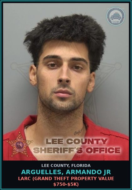 CCW arrest card for ARGUELLES, ARMANDO JR in Lee County: PUBLIC ORDER CRIMES  (CONSPIRACY PARTICIPATE ENTERPRISE RACKETEERING)