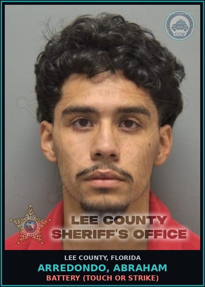 CCW arrest card for ARREDONDO, ABRAHAM in Lee County: BATTERY  (TOUCH OR STRIKE)