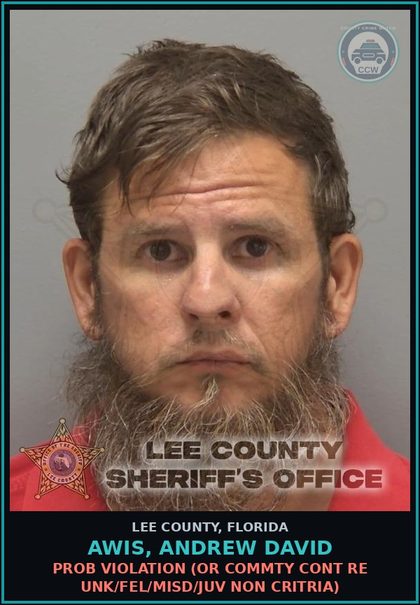 CCW arrest card for AWIS, ANDREW DAVID in Lee County: PROB VIOLATION  (OR COMMTY CONT RE UNK/FEL/MISD/JUV NON CRITRIA)