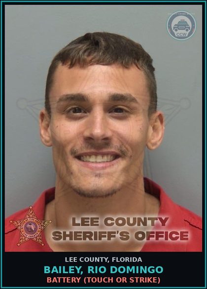 CCW arrest card for BAILEY, RIO DOMINGO in Lee County: BATTERY  (TOUCH OR STRIKE)