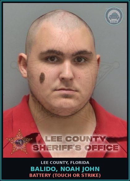 CCW arrest card for BALIDO, NOAH JOHN in Lee County: BATTERY  (TOUCH OR STRIKE)