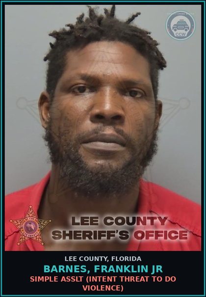 CCW arrest card for BARNES, FRANKLIN JR in Lee County: SIMPLE ASSLT  (INTENT THREAT TO DO VIOLENCE)