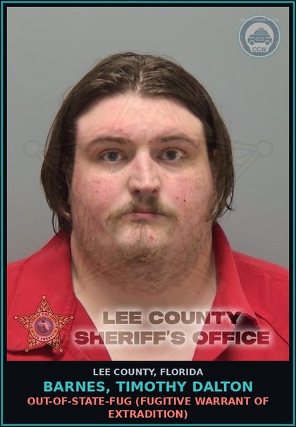 CCW arrest card for BARNES, TIMOTHY DALTON in Lee County: OUT-OF-STATE-FUG  (FUGITIVE WARRANT OF EXTRADITION)