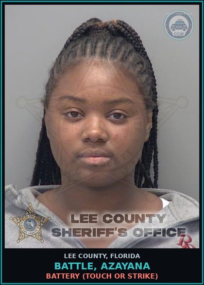 CCW arrest card for BATTLE, AZAYANA in Lee County: BATTERY  (TOUCH OR STRIKE)