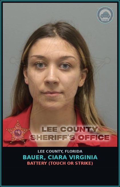 CCW arrest card for BAUER, CIARA VIRGINIA in Lee County, Florida: BATTERY  (TOUCH OR STRIKE)