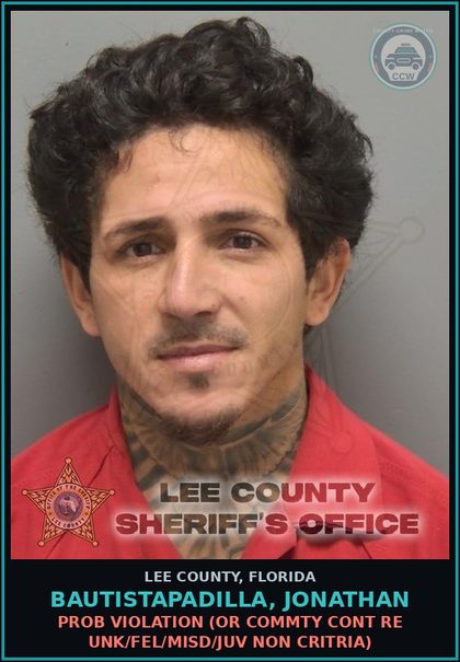 CCW arrest card for BAUTISTAPADILLA, JONATHAN in Lee County: PROB VIOLATION  (OR COMMTY CONT RE UNK/FEL/MISD/JUV NON CRITRIA)